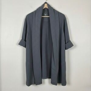 Lands End Women Open Front Shaw Cardigan Sweater Sz 2X Pockets Modal Cotton Gray